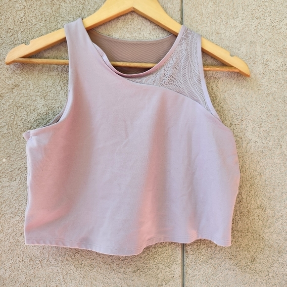Athleta Tank Top Women's Extra Large Lilac Cropped Activewear Lined Lace Top - Picture 2 of 11